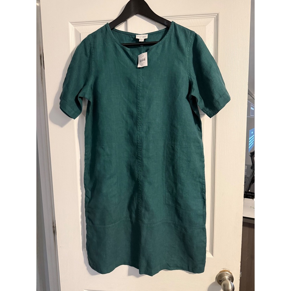 J Jill Pure Jill Garment Dyed Linen Shift Dress Viridian Green XS New